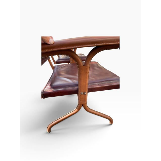 Vintage Stitched Leather Chairs by Jacques Adnet, 1950s, Set of 2 For Sale - Image 9 of 10
