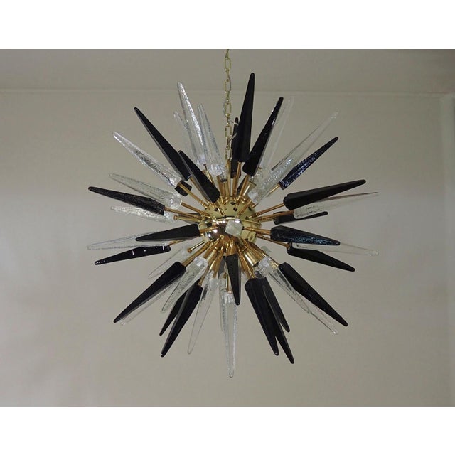 Mid-Century Modern Murano Trasparent and Black Glass Sputnik Chandelier, 1990 For Sale - Image 3 of 18