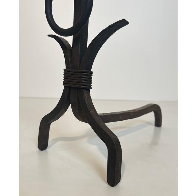 Pair of modernist wrought iron andirons For Sale - Image 11 of 12