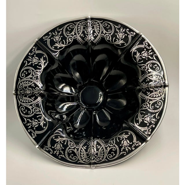 Early 20th Century Early 20th Century Floral Sterling Silver Black Amethyst Glass Footed Bowl For Sale - Image 5 of 13