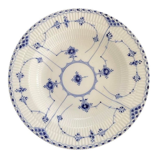 Antique Royal Copenhagen Blue Fluted Half Lace Musselmalet Riflet Large Soup Bowl For Sale