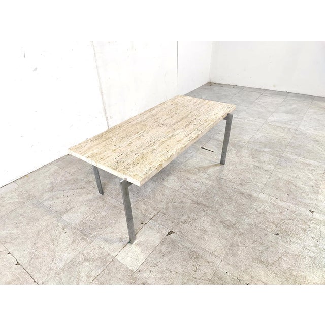 Vintage Travertine and Chrome Coffee Table, 1970s For Sale - Image 10 of 10