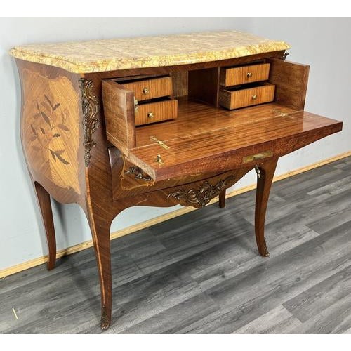 Vintage French Style Walnut Chest of Drawers with Marble Top For Sale - Image 4 of 18