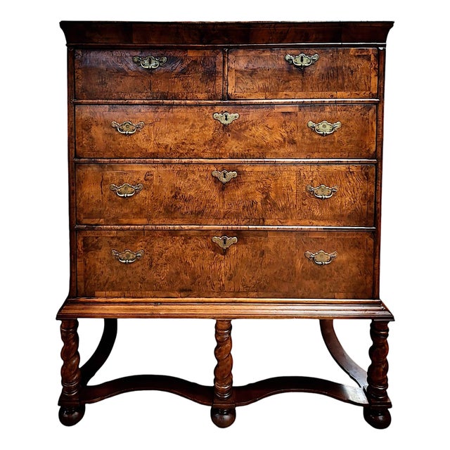 18th-Century English Burr Walnut Chest-on-Stand For Sale