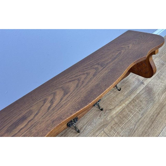 Vintage French Oak Wall-Mounted 4-Hook Coat Rack For Sale - Image 10 of 12