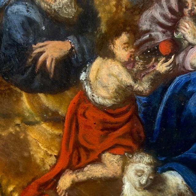 18th Century Unknown, Depicting the Holy Family with St. John offering a fruit to Baby Jesus, 1700, Onyx For Sale - Image 5 of 12