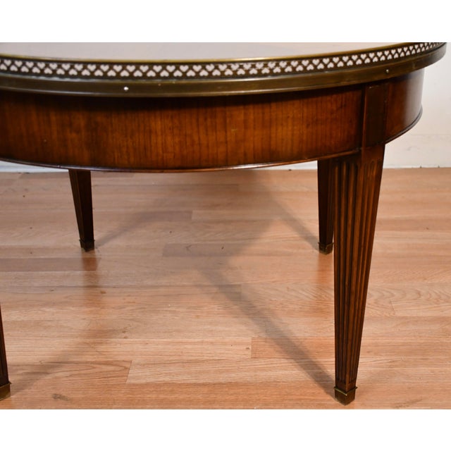 1930s 1930s French Louis XVI Style Walnut Coffee Accent Table Brass Gallery Railing For Sale - Image 5 of 14