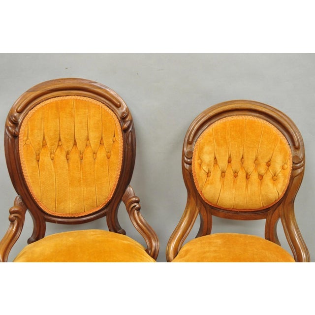 Antique Eastlake Victorian Carved Walnut Orange Parlor Side Chairs - A Pair For Sale - Image 9 of 13