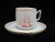 Spode Copeland England porcelain demitasse cup and saucer in red Trade Winds pattern. Showing Brig Eliza 1865 on the cup...
