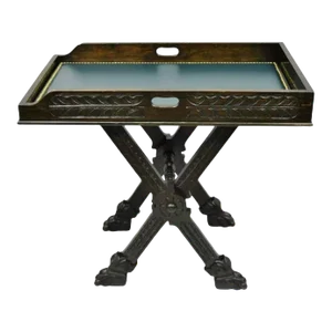 Early 20th Century Antique Italian Renaissance Carved Walnut Bar Folding Tray Table W Lion Paw Feet