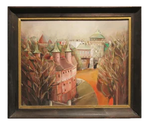 Naturalistic Fanciful Townscape Realism Oil Painting 1980s