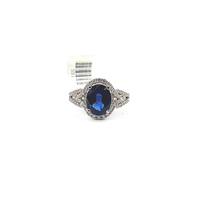 Metal 3.64 Ct Natural Sapphire & Diamond Ring Size 6.75 For Sale - Image 7 of 7