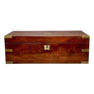 Late 19th Century English Brass Bound Mahogany Box or Travel Desk For Sale