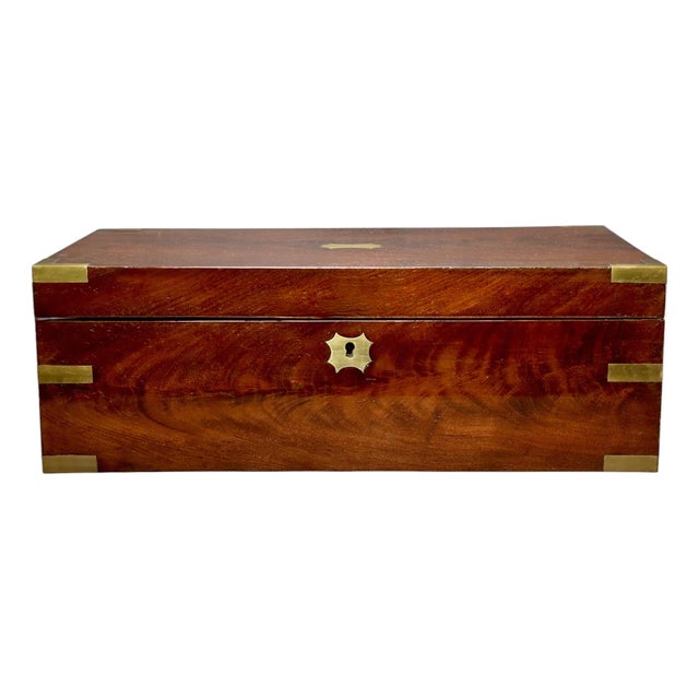 Late 19th Century English Brass Bound Mahogany Box or Travel Desk For Sale