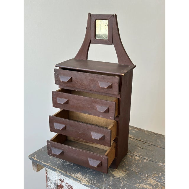 Antique Folk Art Miniature Chest of Drawers With Diminutive Mirror, Circa Early 20th Century For Sale - Image 14 of 18