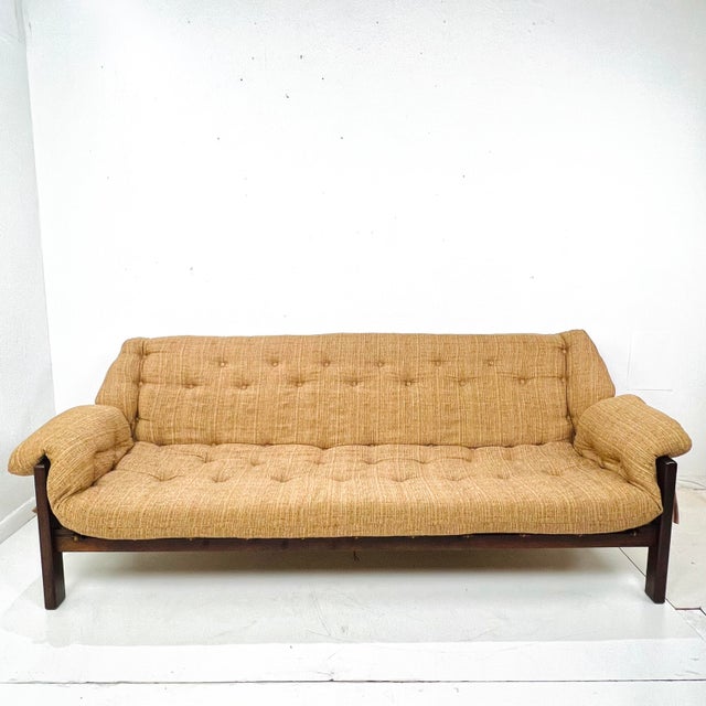 Stunning vintage "Amazonas" sofa designed by Jean Gillon for Italma. Gorgeous Brazilian Rosewood frame with knotted rope...