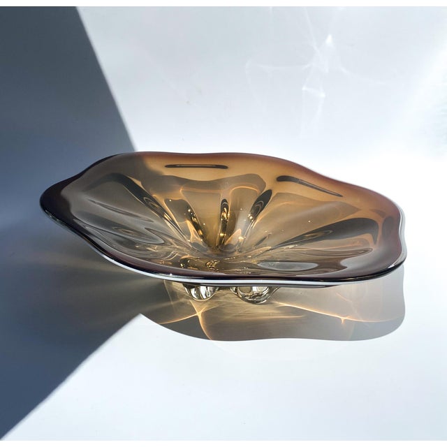 Glass 1960s Murano Style Art Glass Flower Footed Bowl in Brown For Sale - Image 7 of 10