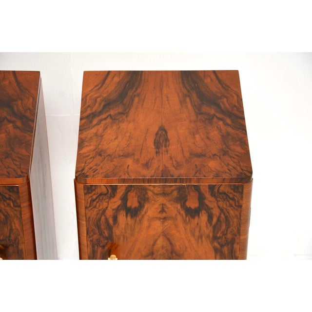 Brown Art Deco Burr Walnut Bedside Cabinets, 1930s, Set of 2 For Sale - Image 8 of 11