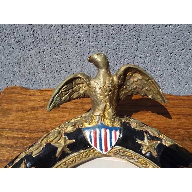 Ceramic Vintage Picture W British Gentleman W Ceramic Frame & Eagle Motif & British Flag For Sale - Image 7 of 12