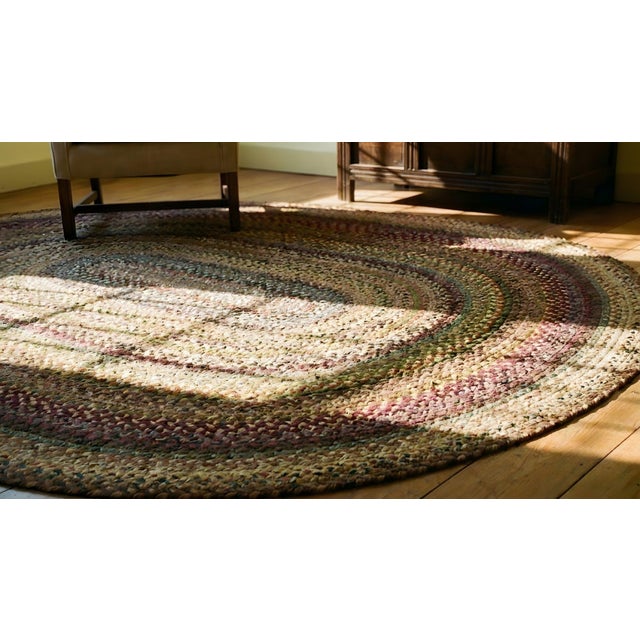 Durable Multicolor and Oval Geometric Design Vintage American Braided Rug For Sale - Image 11 of 12