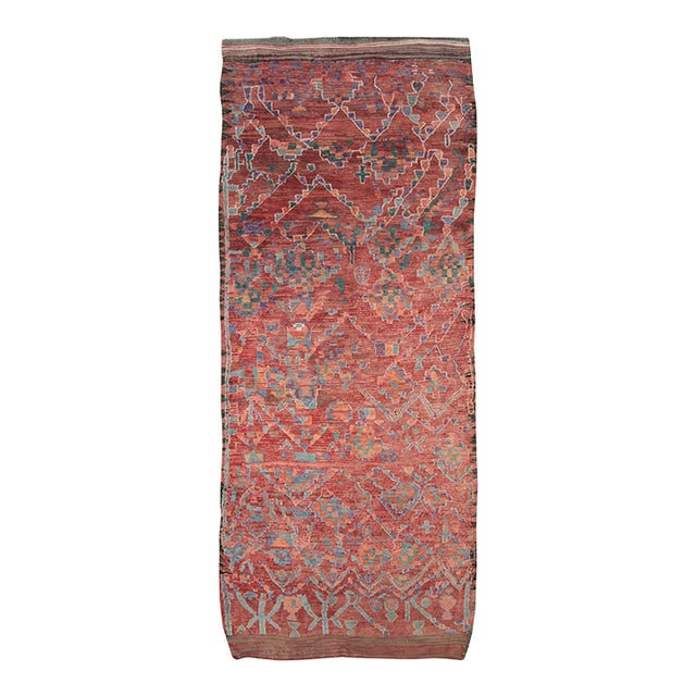 Galerie Shabab Collection Tribal Late 20th Century Handmade Moroccan Gallery Rug in Deep Red For Sale