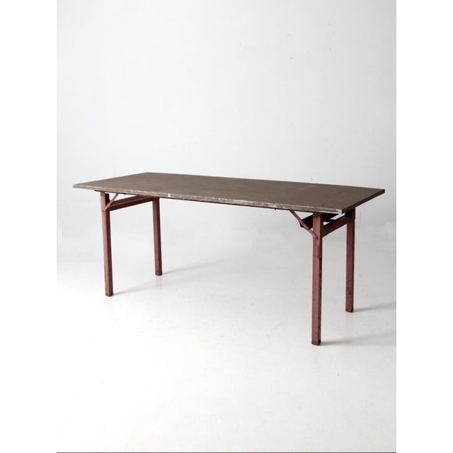 Wood Mid-Century Industrial Work Table For Sale - Image 7 of 15