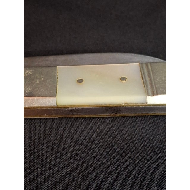 Rare Antique Mother of Pearl Folding Challah Knife Karlsbad Judaica Jerusalem Temple Engraved For Sale - Image 14 of 18
