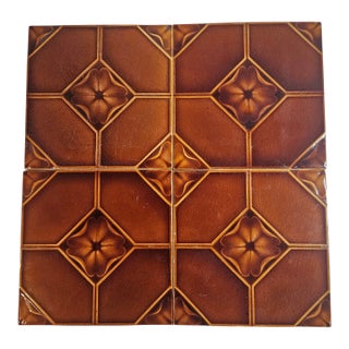 4 Mint, 6x6 Lewis Foreman Day "Embossed Floral" Tiles for Pilkington's Tile & Pottery of England For Sale