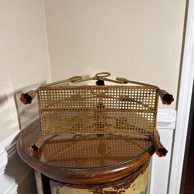 Mid 20th Century Italian Mid-Century Gilded Rope Tassels Magazine Book Rack For Sale - Image 9 of 9