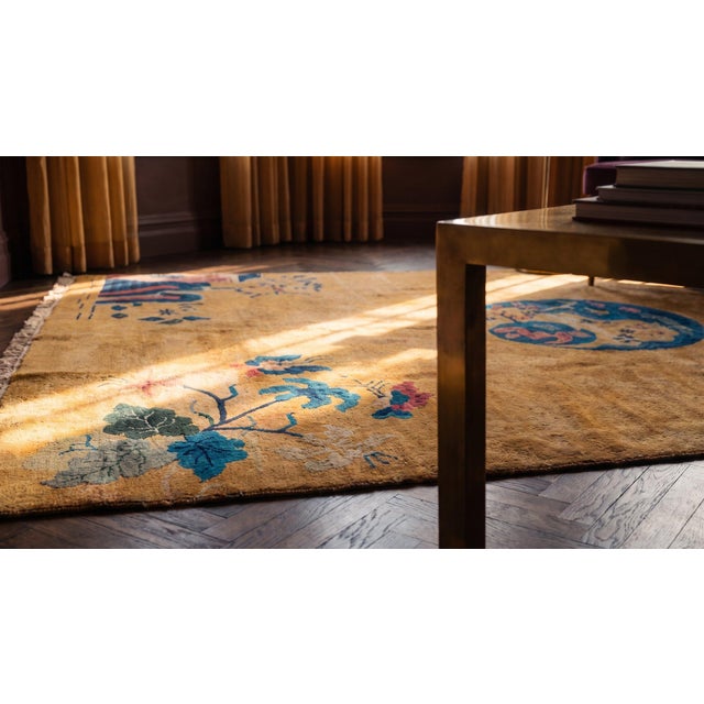 1920s Orange Medallion Scene Antique Chinese Art Deco Carpet 6' X 8'6 Knotted Wool Rug For Sale - Image 10 of 12