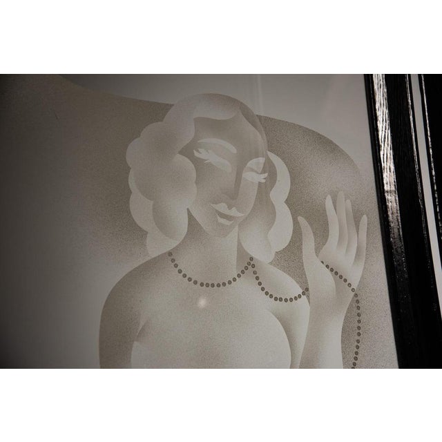 Engraved Glass Folding Screen with Oak Frame by Laurencin, 1937 For Sale - Image 13 of 17