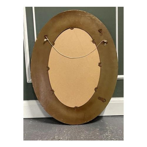 Brown Oval Studded Brown Leather Cushion Wall Mirror For Sale - Image 8 of 9