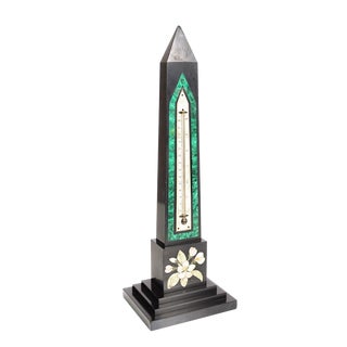 Antique Pietra Dura & Malachite Obelisk Barometer For Sale