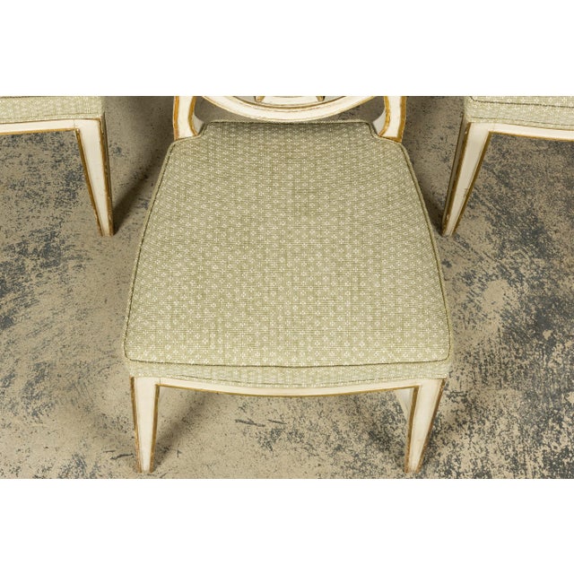 Late 19th Century Set of 8 Late 19th Century Gustavian Style Chairs in Olive Green Floral Fabric For Sale - Image 5 of 18