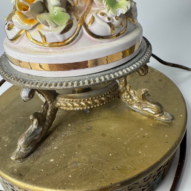 Capodimonte Italian Capodimonte Cherub and Floral Table Lamps- A Pair For Sale - Image 4 of 12