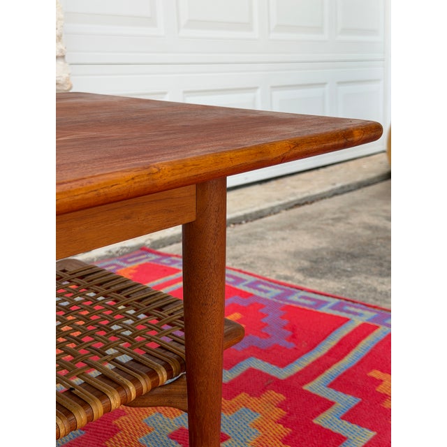 Brown 1960s Extra Large Danish Teak Coffee Table With Cane Shelf For Sale - Image 8 of 14