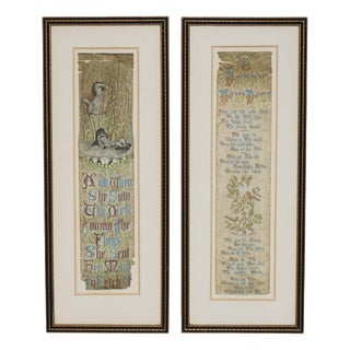 Antique Victorian Silk Samplers with Embroidered Panels after William Morris, 1880, Set of 2 For Sale