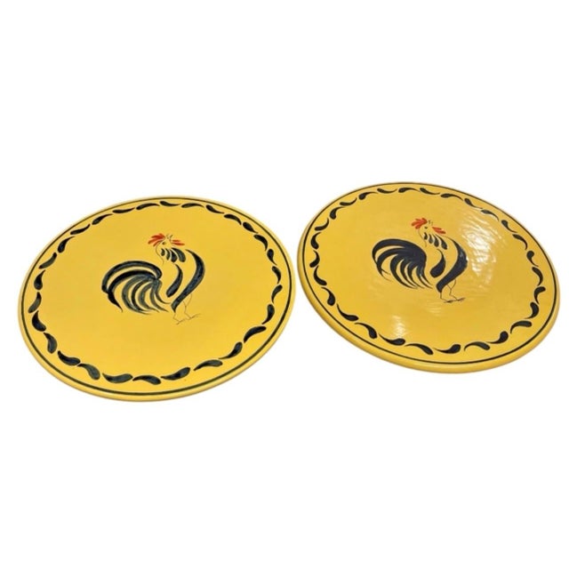 Vintage French Country Yellow Ceramic Rooster Placemats / Trivets - a Pair For Sale - Image 4 of 12
