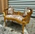 French Style Bench White and Tan Damask Gold Leaf Details For Sale - Image 9 of 9