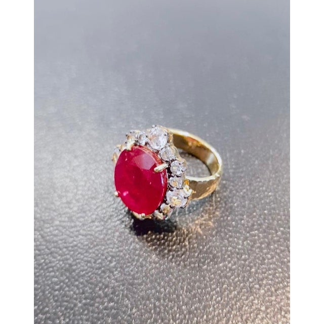 Early 21st Century Bochic "Orient" Vintage African Ruby & White Topaz Ring Set in 18K Gold & Silver For Sale - Image 5 of 18