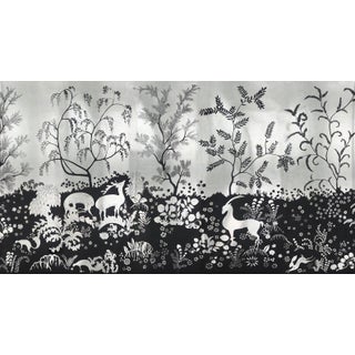 Silver‑Leaf Hand‑Painted Wall Panels, Set of 5, Woodland Wildlife Silhouette Mural For Sale
