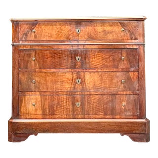 Vintage Boho Flame Mahogany Marble Top Chest of Drawers For Sale