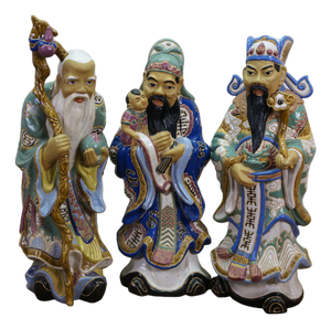 3 Ceramic Fu Lu Shou Star Gods Good Fortune Prosperity Longevity Statues 23"