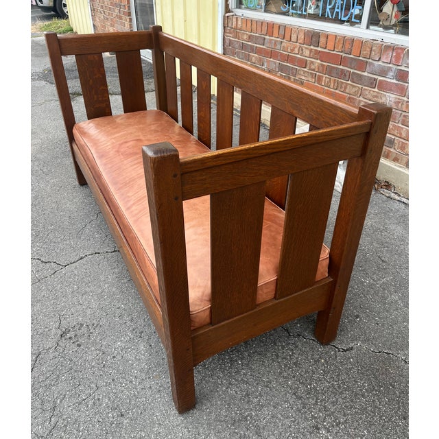 Wood Early 20th Century L. & j.g. Stickley Model 216 Mission Oak Settle – Signed – 72” For Sale - Image 7 of 18