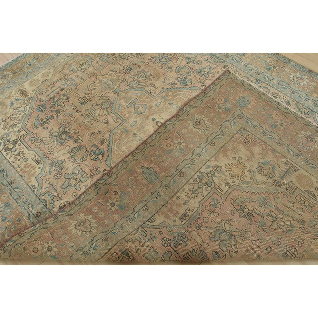 Tabriz Rug 7’8” X 10’7” Pink Wool Vintage Distressed Hand-Knotted Carpet For Sale - Image 13 of 15