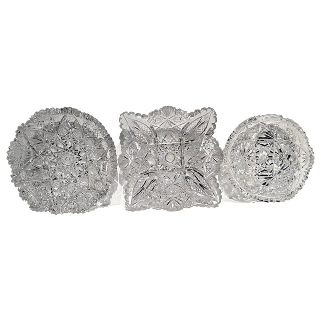 Antique American Brilliant Nappy Dish Set- 3 Pieces For Sale