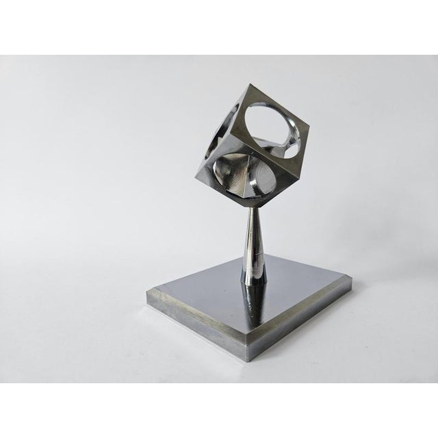 1970s Midcentury Chrome Paperweight, Model, Turners Cube, Desk Sculpture, 1970s For Sale - Image 5 of 13