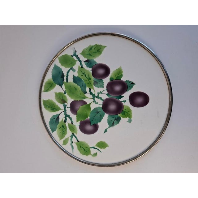 Art Deco Porcelain Tray with Plum Motif and Metal Rim, Czechoslovakia, 1930s For Sale - Image 6 of 13