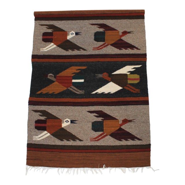 Vintage Hand-Woven Wool Wall Hanging or Tapestry - Birds in Flight For Sale