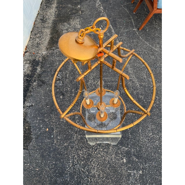 Chelsea House Hollywood Regency Antique Gold Faux Bamboo Pagoda Lantern Chandelier For Sale In West Palm - Image 6 of 9